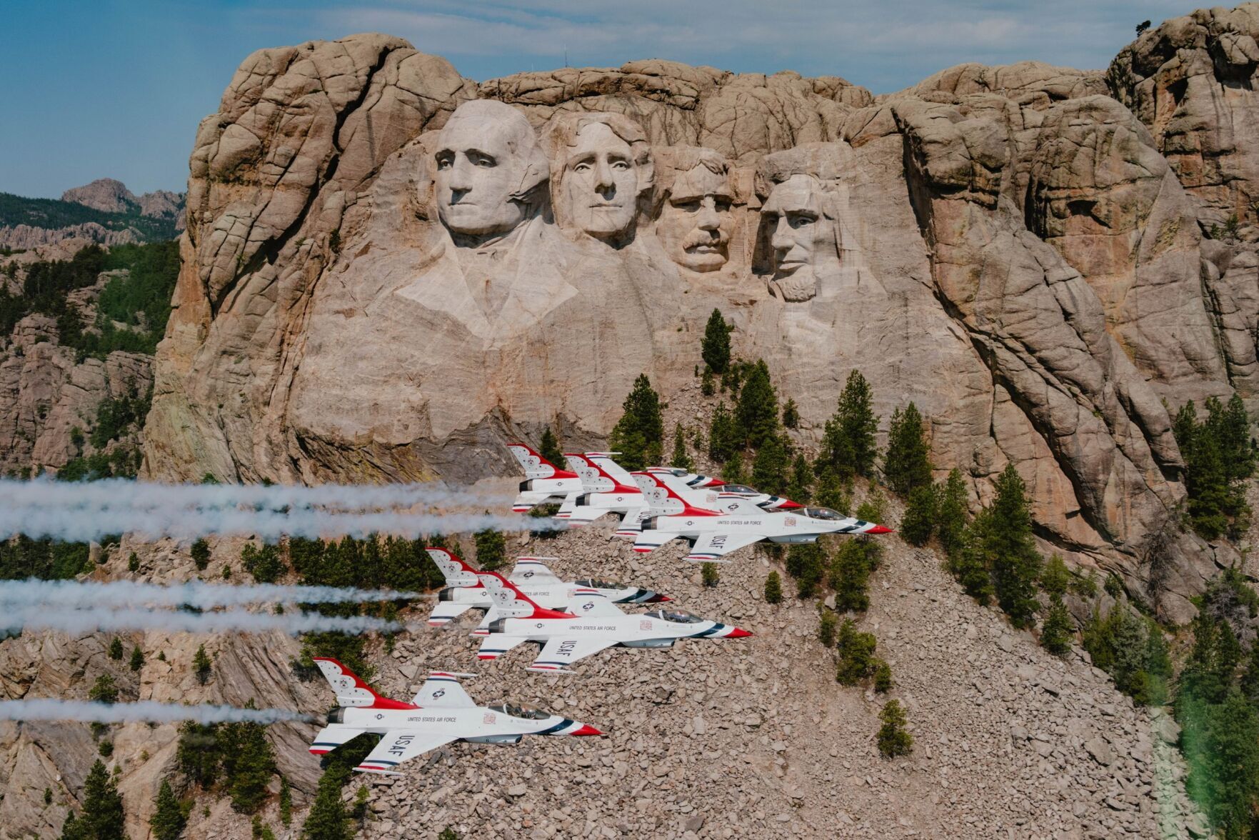 Incredible scenes as US Air Force display team zoom by Mount Rushmore